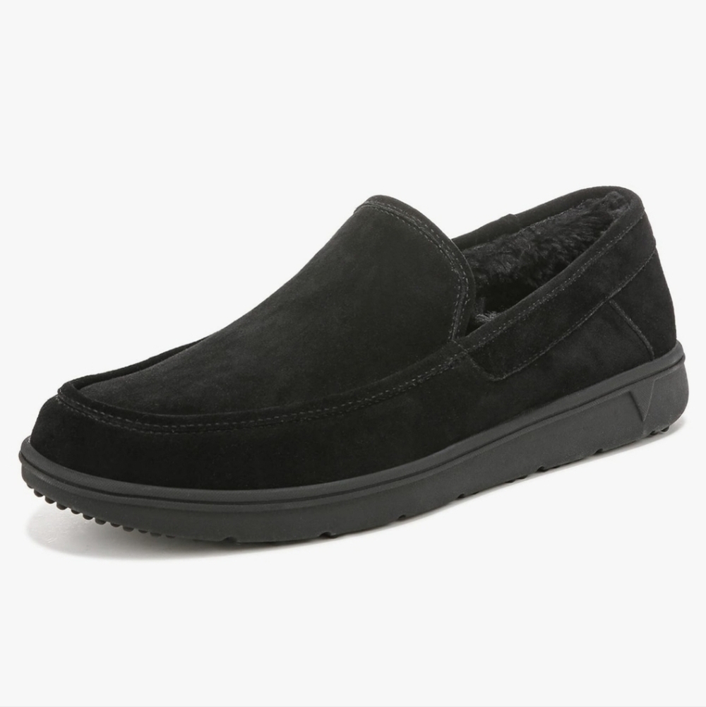 Vionic Mens Gustavo Suede Faux Fur Slippers Loafer Slip on shoes sz 11.5